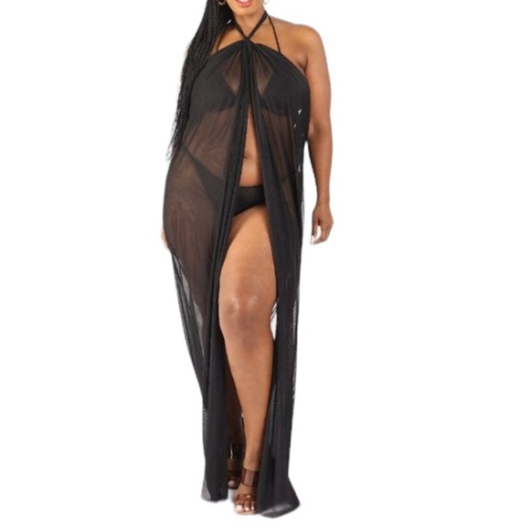 Women's Halter Front Slit Beach Maxi Cover Up Swimwear Polyester/Spandex - Picture 1 of 7